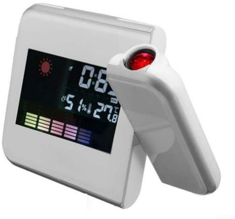 Digitaler Projektionswecker, kreativ, Farb-LCD mit Wettervorhersage, Kalenderanzeige, Lazy Electronic Projector Clock(weiß)