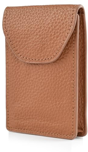 1965 Kartenetui Herren Leder für Geldscheine, Kreditkarten und Visitenkarten - Platz für 15 Karten, Braun, Magnetverschluss - Inklusive Metall Geschenkbox