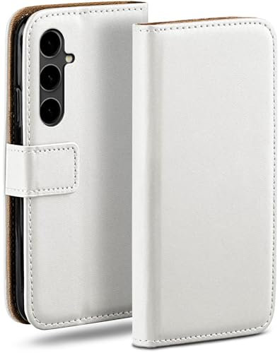 moex Book Case für Samsung Galaxy S23 FE Handyhülle mit Kartenfach, Hülle klappbar 360 Grad Schutzhülle, Klapphülle Flip Case Cover, PU Leder Handytasche Lederhülle, Weiß