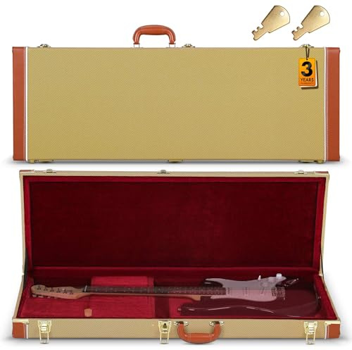 CAHAYA Custodia Rigida per Chitarra Elettrica - Astuccio Professionale per Stratocaster e Telecaster, Protezione a 4 Strati in Pelle PU, Imbottitura 30mm in Peluche e Chiusura a Chiave, Giallo Vintage