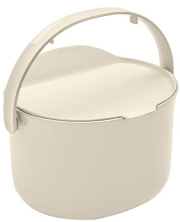 Skaza Daily Biomülleimer Küche 3,3 Liter – mit Deckel und Henkel – Einhändiges Öffnen – Abfalleimer aus Postconsumer-Recyceltem Kunststoff (Cremeweiß)