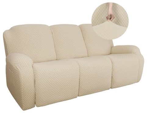 Surwin Sesselschoner für Relaxsessel mit Armlehnen, Stretchhusse für Relaxsessel Anti-Rutsch Fernsehsessel Bezug mit Taschen Sesselbezug Stretch Elastisch für Haustiere (3 Sitzer,Helles Beige)
