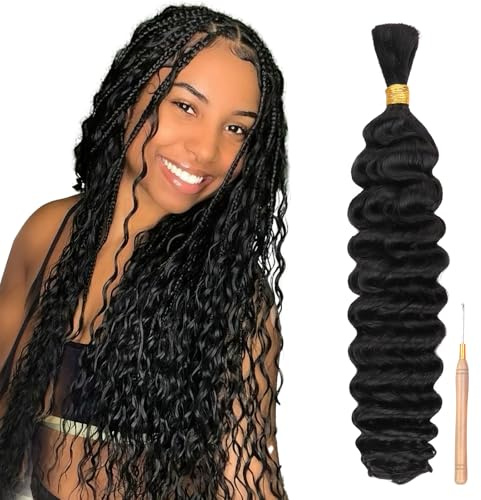 IDN BEAUTY Cheveux tressés humains 50.8cm 50g de cheveux bohèmes en vrac pour tresser des cheveux humains noirs naturels ondulés profonds en vrac pour tresses 15A Viêt Nam cheveux tressés
