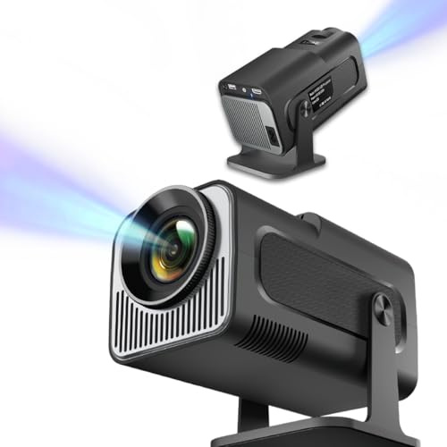 EMEBAY HY320Mini proyector trapezoidal automático portátil, mini proyector de video 4K, rotación de 180 grados con luz LED, WiFi 6, BT 5.0, Android 11.0, Android 11.0, Android 11.0 incorporado para PC