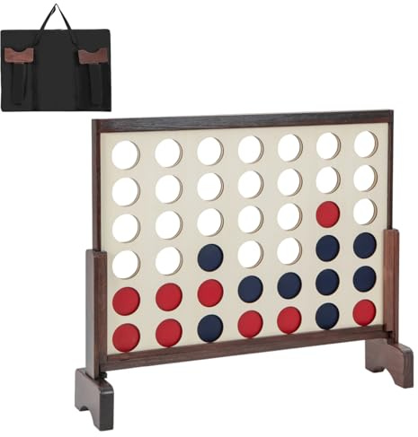 Maxmass Giant 4 in A Row, Wooden Connect Four Game with 42PCS Chips and Carrying Bag, Quick-Release Slider, Indoor Outdoor Family Board Game Jumbo 4-to-Score for Kids Adults (Brown)
