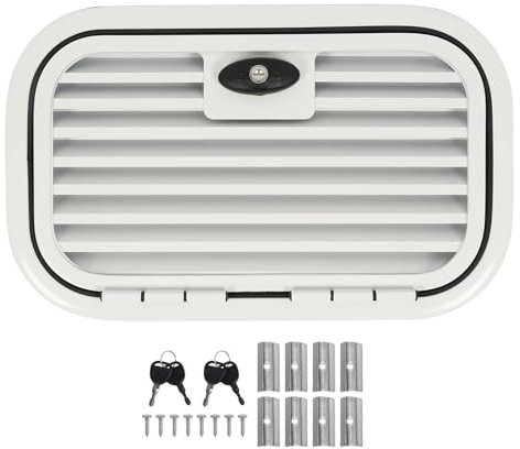 Sunicon Wohnmobil-Gepäcktür, 61 cm B x 30,5 cm H, stoßdämpfendes Gitterdesign aus Aluminiumlegierung, Aufbewahrungstürfach mit sicherem Sicherheitsschloss für Anhänger, Wohnmobil