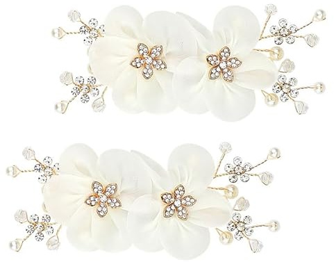 LNQ LUNIQI Damen Schuhclips Blumen Schuhschmuck Clips Schuhanstecker Perlen Strass Schuhschnallen mit Sschnappverschluss Mode Schuhe Dekorative für High Heels