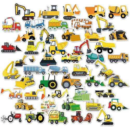 50 Stück Bagger Aufkleber Kinder Aufkleber Auto Baumaschinen Traktor Ästhetische Aufkleber 3D Aufkleber für Skateboard Laptop Koffer Helm Motorrad