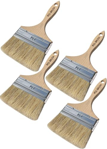 4-Pack of Professional 4-Inch Flat Paint Brushes – Natural Bristles & Wooden Handle – Perfect for Acrylic, Chalk, Oil, Watercolor, Stain, Varnish & More – Ideal for Art, Crafts, Walls & DIY Projects