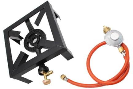 Toddmomy Heavy-duty Cast Iron Propane Stove with High Pressure Hose and Heat Adjustable Regulator, Portable Outdoor Gas Burner for Camping and Picnic, with Iron Frame and Copper Valves