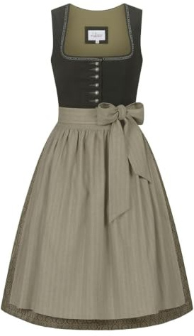 Nübler Damen Dirndl Feli I Größes 30-54 I Midi-Dirndl mit Rocklänge 60 cm & passender Schürze I Festliches Trachtenkleid mit modernem Schnitt & dezenten Details I Ideal für Trachten & Festlichkeiten