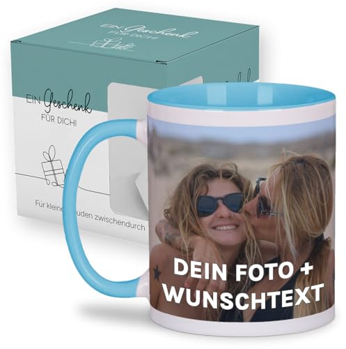 Personalisierte Tasse | personalisiert mit Foto oder Text | Tasse mit Bild | Geschenkidee | Fototasse | Bürotasse oder für Zuhause | Spülmaschinenfest | Blau mit Geschenkkarton Geschenk