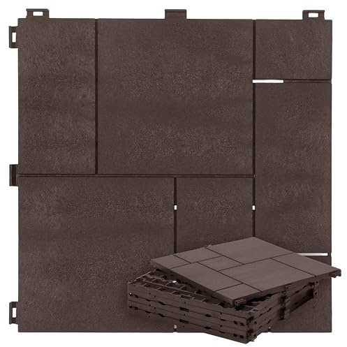 e-floor Terrassenfliesen Klicksystem aus Recycling-Material 30 x 30 cm 6 Stück – Balkon Bodenbelag Wetterfest – Klickfliesen Terrasse mit Drainagesystem – Balkonfliesen Steinoptik - 6 Stück = 0,55m²