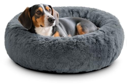 O·Lankeji Hundebett rund Hochflor Kunstfell, Hundekörbchen Waschbar herausnehmbar, Katzenbett flauschig mit Rutschfester Unterseite, Hunde Donut Bett für Kleine Mittelgroße Grosse Hunde