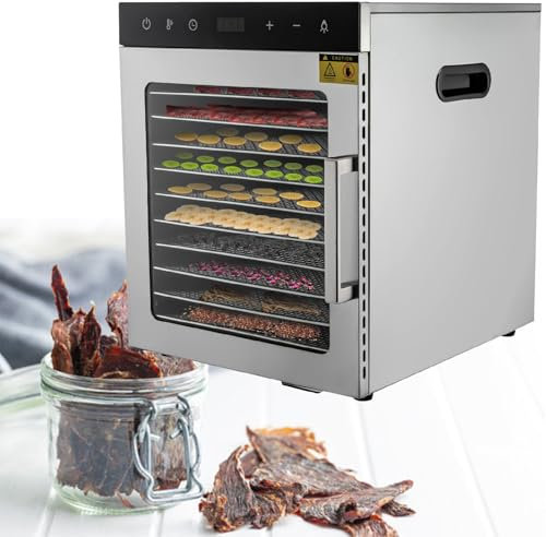 Essiccatore Elettrico per Alimenti in Acciaio Inox a 8/10 Ripiani, essiccatore per Alimenti con Temperatura e Timer digitali, 10 vassoi, 220 V