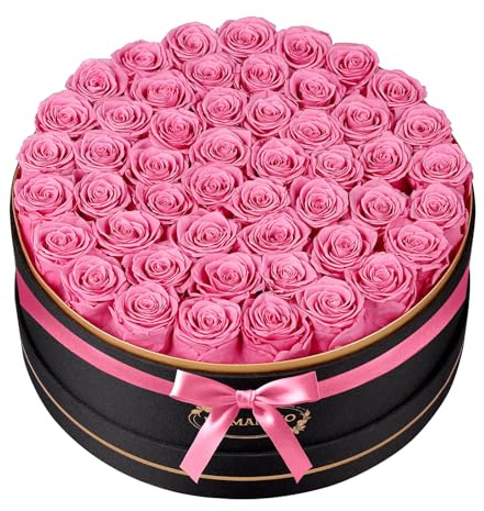 50 Rosas Preservadas Reales en Caja Redonda – Rosas Eternas de Lujo, Regalo Romántico para Mujer, Esposa o Novia en Cumpleaños, Aniversario, San Valentín y Día de la Madre