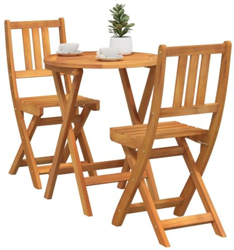 vidaXL Bistroset 3 pcs Olivenatur Massivt Akaciaträ, Trädgård och Terass, Modern Utemöbelset för Utomhusmat, Kompakt Fällbord och Stolar för Avkoppling