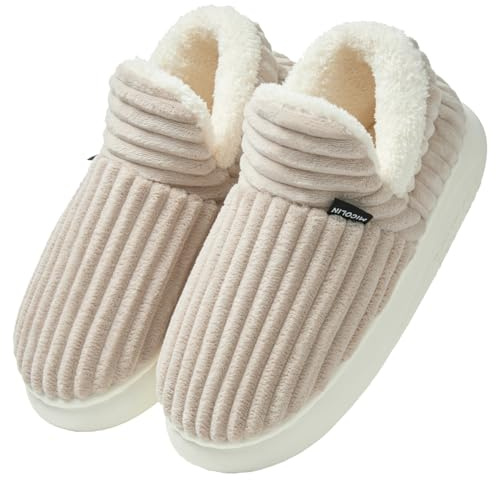 Donpapa Chaussons Femme Homme Hiver Chaud Pantoufles Confortable Fermé Peluche Fourrure Antidérapantes Mousses à Mémoire Intérieur et Extérieur Kaki 280