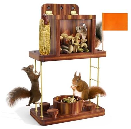 Mangiatoie per scoiattoli per esterni, casa per scoiattoli in legno per esterni, da appendere a tavolo da picnic con panche, scatola per scoiattoli per arachidi, mais, noci (marrone)