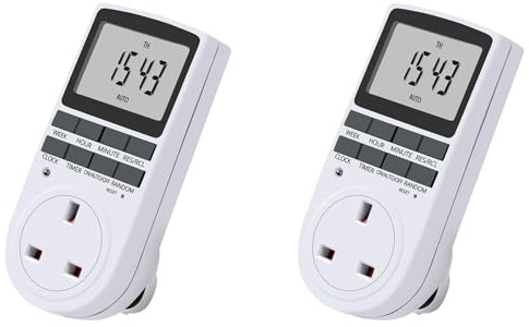 MVOSJFIE 2X UK Plug Digital Timer Plug Socket, Electrical Programmable Plug in Timer Switch for Light, B and More