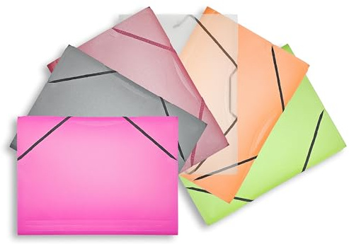 Conipa® 6 x Gummizugmappe (Set) DIN A4 aus PP-Kunststoff (Plastik) - Mappe & Hefter mit Gummizug Schule & Büro (langlebig) - Eckspanner-Mappen & Hausaufgaben-Mappen Kinder (PVC-frei) mit Innenklappen