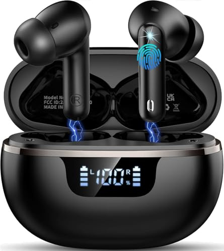 Wireless Earbuds, Bluetooth 5.4 Headphones In Ear HiFi Stereo Deep Bass, Ear buds with 4 ENC Noise Cancelling Microphone, Bluetooth Earphones 40H Playtime LED Display, Fast Charge, IP7 Waterproof