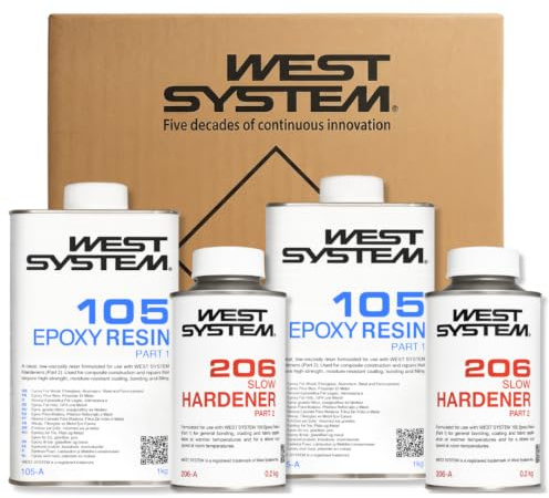 WEST SYSTEM Epoxy Resin & Hardener 105/206 Double A Pack - Marine Grade Epoxy for Wood, Metal & Fibreglass, Suitable for Outdoor Use, Furniture & DIY – Ideal for Polyester Surfaces & Gap Filling | Marine Grade Epoxy for Wood, Metal & Fibreglass, Suitable for Outdoor Use, Furniture & DIY, Polyester Surfaces & Gap Filling