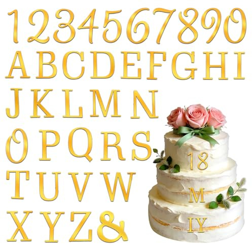 37PCS Gold Letters for Cake, Acrylic Cake Topper Personalized A-Z & 0-9 Number Alphabet for Cakes Decorating Name Cupcake Toppers for Wedding Anniversary Baby Shower Birthday Party