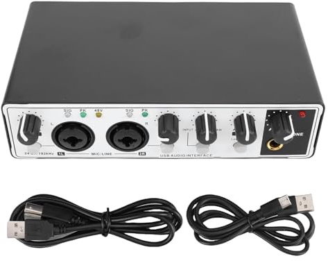 Fockety USB C Audio Interface, 24 Bit 192 KHz Recording Studio Audio Interface with XLR Input & 48V phantomm Power for Recording, Streaming, Podcasting, Guitarist, Vocalist, Producer (Black White)