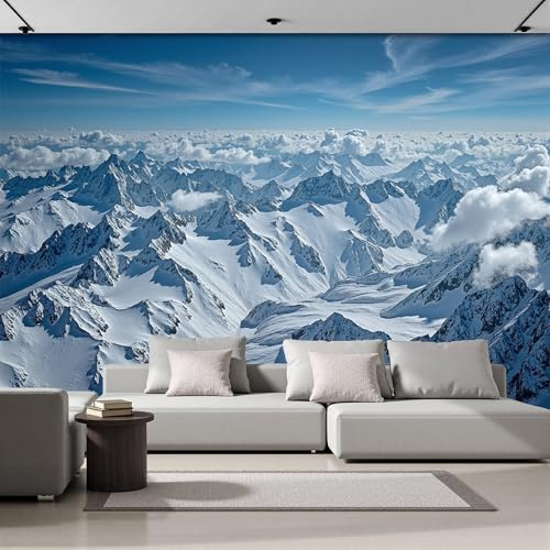 Fotomurales 3D Cielo Azul Y Montañas Nevadas Fotografía De Montaña 250X170Cm Papel Pintado Fotográfico,Decoración De La Pared Murales Para Salón,Dormitorio,Habitación Para Niños,Pared De Tv