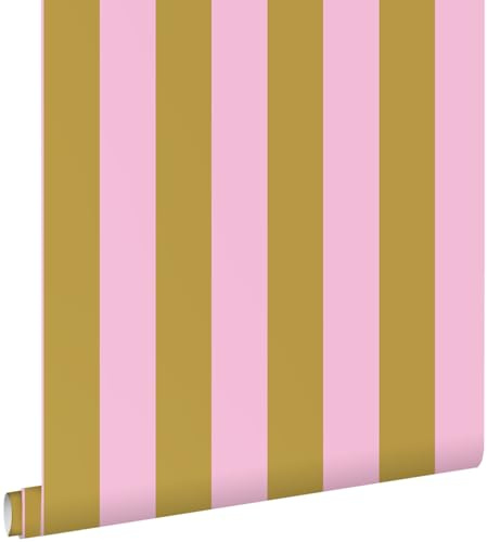 papier peint rayé rose lilas et jaune moutarde 0.53 x 10.05 m - ESTAhome