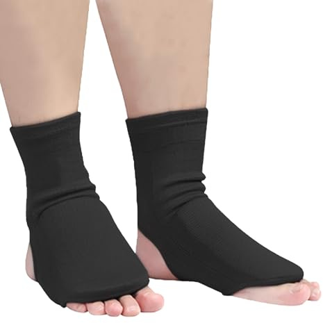 Ankle Guards Compression Ankle Brace Support 1 Pair EVA Padded Instep Guards Open Heel Breathable Foot Protectors for Martial Arts Muay Thai Taekwondo Training (Black, L)