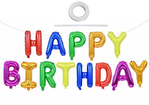 TONIFUL Mehrfarbig Happy Birthday Ballon Girlande，16 Zoll Mehrfarbig Folie Happy Birthday Folienballon Luftballon Geburtstagsballon Banner Helium Ballon für Geburtstag Party, Geburtstagsbanner