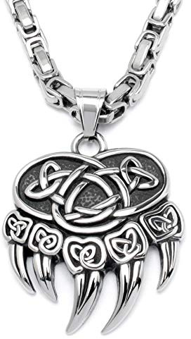 Schmuck-Checker Berserker Anhänger mit Bärentatze nordischer Wikingerschmuck 316L Edelstahl 60cm Halskette Königskette Bikerschmuck Krieger Männer Geschenk