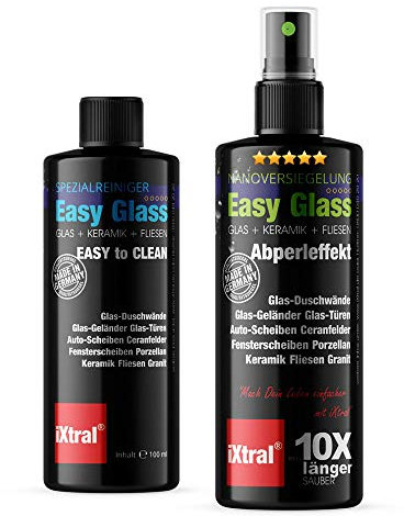 iXtral® Dusche + Fenster Glasversiegelung Reinigung dauerhaft 2-in-1 Set mit Nano-Glasreiniger für Lotuseffekt Abperleffekt gegen Kalk & Schmutz, nicht für Acrylglas