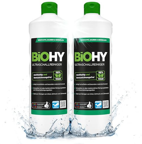BiOHY Ultrasonic Cleaner (2 x 1l Bottle) | Intensive and Gentle Cleaning of Dental Products, Gold, Coins and Jewellery| Concentrate for ultrasonic Bath (Ultraschallreiniger)