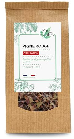 Vigne Rouge Feuilles Coupées 100 g – Plante pour Infusion Bien-Être | Soutient la Circulation & Aide à Réduire la Sensation de Jambes Lourdes | Conditionnée en France, RUE DES PLANTES