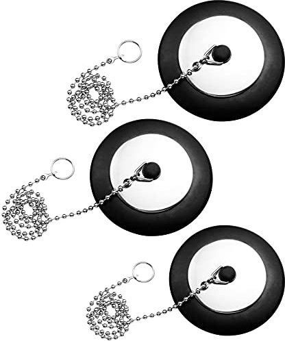 inodiref 3 Stück Badewannenstöpsel mit Kette Gummi Waschbeckenstöpsel Abfluss Stöpsel Kette Ablassstopfen Größe 40mm/43mm/50mm für Wanne Waschbecken Duschen Bad KüChe, Schwar