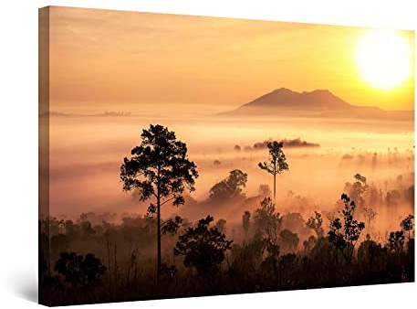 Startonight Bilder - Sonnenuntergang über dem Wald - Leinwandbilder Moderne Kunst, Wanddeko Kunstdrucke, Wandbilder XXL Wohnzimmer Groß Wand Bild 80 x 120 cm, Tag Nacht Effekt, Elegante Geschenkidee