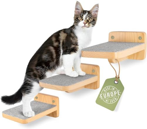 WOOWOOD® Kletterwand Katzen | Katzentreppen 3er-Set | Katzentreppe Wand | Katzen Kletterwand Set | Katzenleiter | Katzenwand Klettern | Catwalk Katze | Katzen Wand Klettern | M