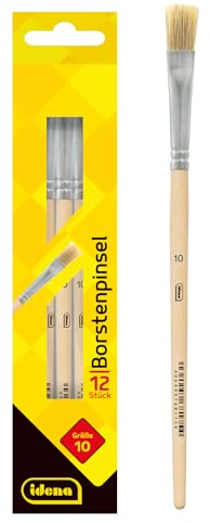 Idena 90097 - Pinceaux de soie, taille 10, avec manche en bois non verni, set de 12, Pinceaux de peinture pour écoliers Hobbykünstler