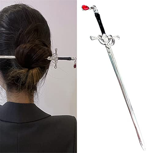Vintage Ruby Pendant Hair Stick Sword Hairpin Chinese Chopsticks Chignon Fork Styling Accessories for Women
