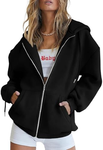 PRETTYGARDEN Women's 2026 Spring Zip Up Y2K Hoodies Casual Long Sleeve Sweatshirts Fall Winter Track Jackets with Pockets (Black,Large)
