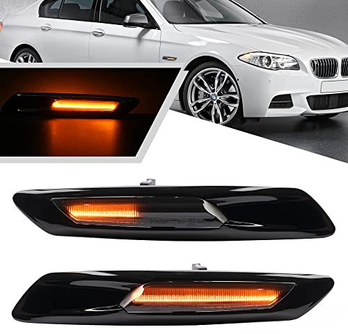 Mingrui test 2Pcs Amber F10 LED Dynamic Sequential Blink Side Marker Light for BMW 5-Series F10/F11 2011 2012 2013 Front Fender Indicator Turn Signal Lights Smoked Lens