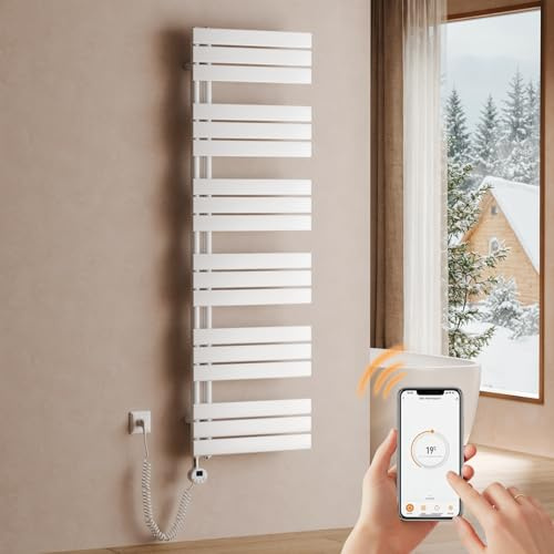 S'AFIELINA Handtuchheizkörper elektrisch 1599×500 mm 1000W WLAN Weiß | Badheizkörper elektrisch mit Thermostat, App-Steuerung, 7-Tage-Timer und LCD-Anzeige, elektrischer Handtuchtrockner