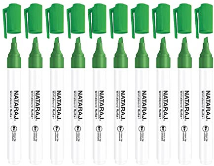 Nataraj 12 x Green Whiteboard Marker Pens 2.5mm Chisel Tip Erasable Dry Wipe Marker For Office and Home - Sold By VR Angel