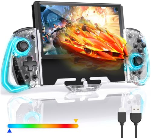 Switch Controller for Nintendo Switch/OLED, One-Piece Switch Pro Controllers Replacement for Joycon, Handheld Switch Grip Remote with 8 RGB Colors, Adjustable TURBO, Dual Motor Vibration, Back Button
