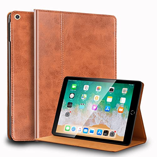 Gexmil Hülle für iPad 9./8./7. Generation 2021/2020/2019 10,2 Zoll, Leder Hülle Automatischer Schlaf/Aufwachen,Tablet Cover Stoßfest Anti-Fingerabdruck,Einstellbarer Ständer,Braun