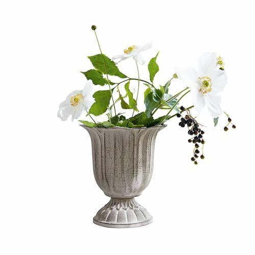Loberon Vase Hanson, kunstvolle Handarbeit, mit antikem Charme, Blumenvase in Kelchform, Wohnaccessoires, Wohndekoration, Eisen, antikcreme
