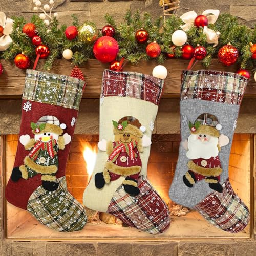 XHDA 44cm Large Christmas Stocking Set of 3, Hanging Christmas Stocking Decoration for Fireplace, Xmas Tree, Christmas Party Decorations